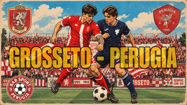 Grosseto-Perugia: guida all'avversario. Manifesto partita per Bar Sport Perugia.